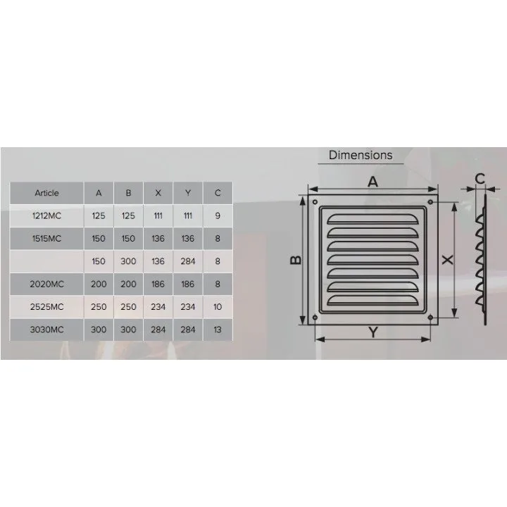 1515MC, Entlüftungsgitter 150x150, verzinkter Stahl