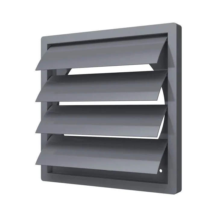 4141K35,5F grau, Abluftgitter mit Schwerkraftklappen 410x410 mit Flansch D355, grau, ASA-Kunststoff
