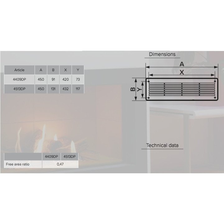 Abnehmbare Lüftungsgitter 450x91, 2er-Set für das Produkt 4409DP