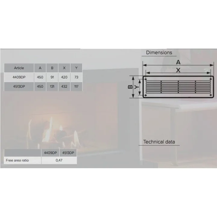 Lüftungsgitter 450x131 braun, 2-teilig, aus Polypropylen, abnehmbare Ausführung
