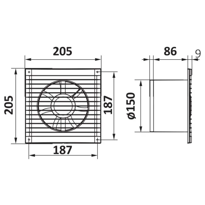 A 6S C, A 6S C, Axialventilator mit Insektenschutzgitter und Rückstauklappe D 150