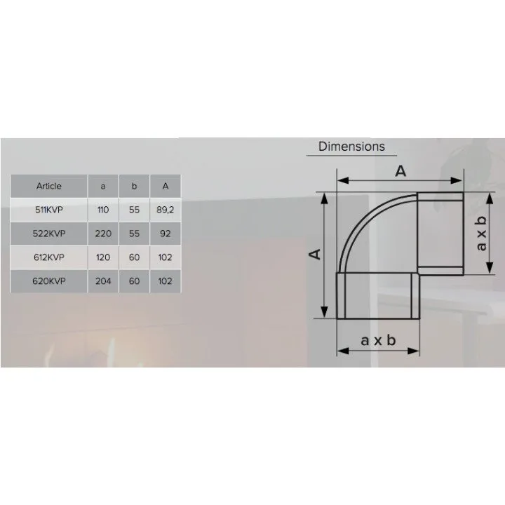 Vertikalbogen 90° für Rechteckrohr 220x90mm | 922KVP