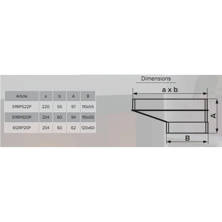 Exzentrischer Verbinder zwischen Rohren 204x60 und 220x90 mm