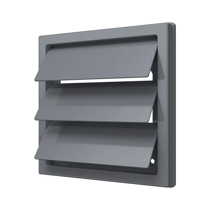 1515K12,5F grau, Abluftgitter mit Schwerkraftklappen 150x150 und Flansch D125, grau(ASA-Kunststoff)