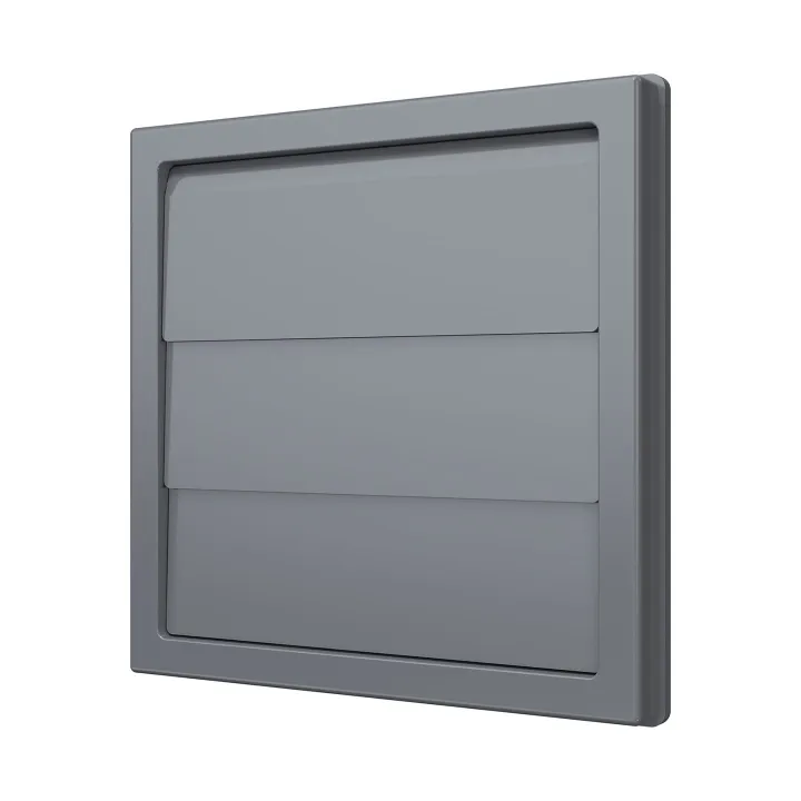 1919K15.16F grau, Abluftgitter mit Schwerkraftklappen 190x190 mit Flansch D160, grau, ASA-Kunststoff