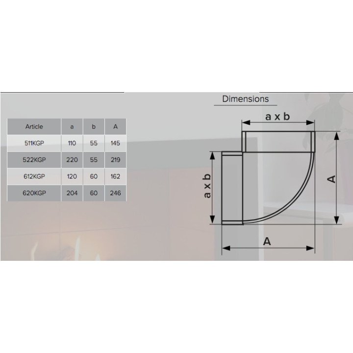 612KGP, Horizontaler 90°-Bogen für rechteckigen Kanal 60x120
