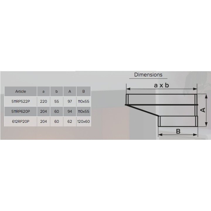 612RP20P, Exzentrischer Verbinder für rechteckigen Kanal 60x120/60x204