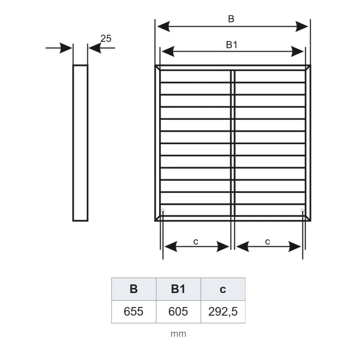 Metall-Außenlüftungsgitter 655 × 655 mm für Ø550