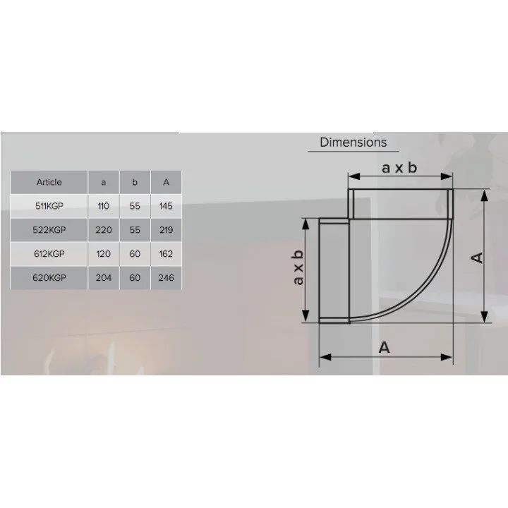620KGP, Horizontalbogen 90° für rechteckigen Kanal 60x204