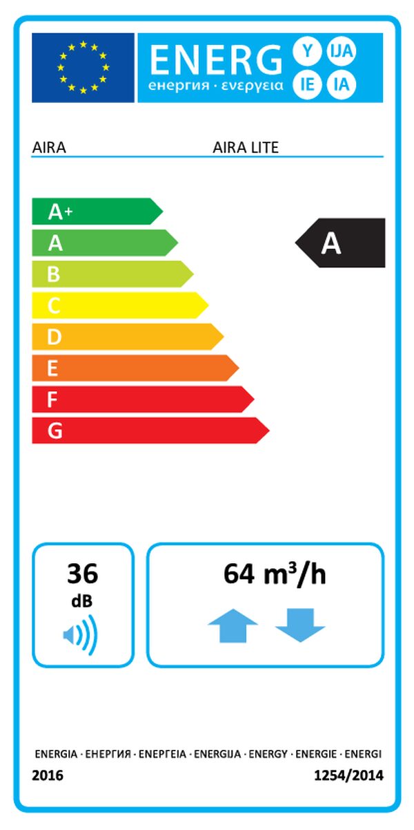 AIRA LITE – decentralized ventilation system with recovery up to 97% – Energieeffizienzlabel
