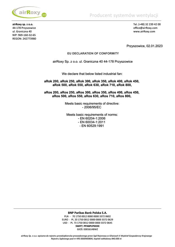 aRok/aRos Konformitätserklärung