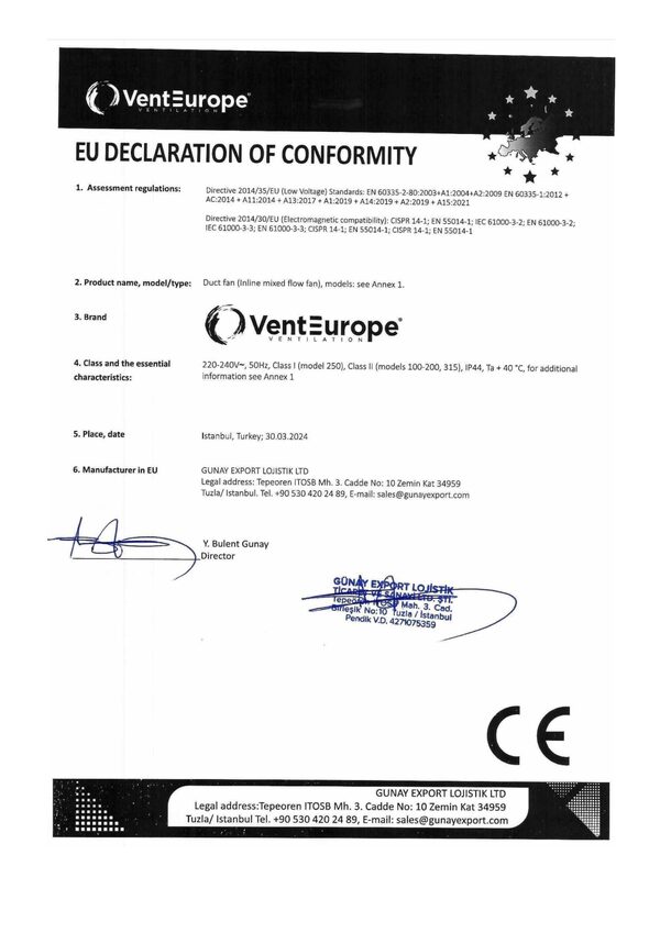 VentEurope Monsoon – Konformitätserklärung