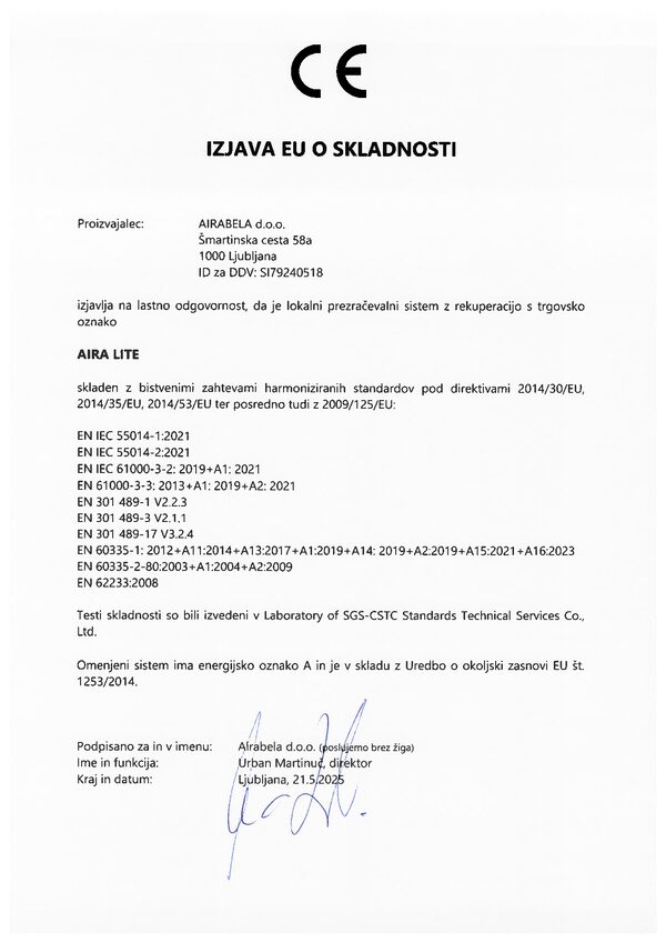 Konformitätserklärung AIRA LITE